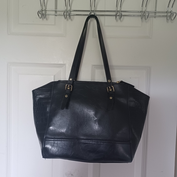 Black Croc Embossed Shoulder Tote Bag - Picture 6 of 12